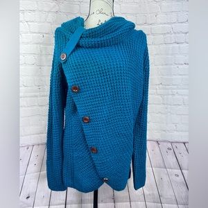 Teal Tunic style turtleneck with wooden buttons